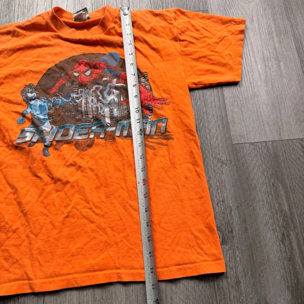 Vintage 2003 Spider-Man Animated Series Orange Tee L Marvel Y2K Cartoon Graphic